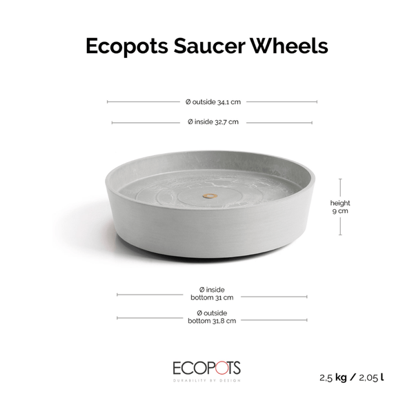 Ecopots Saucer Wheels Round White Grey